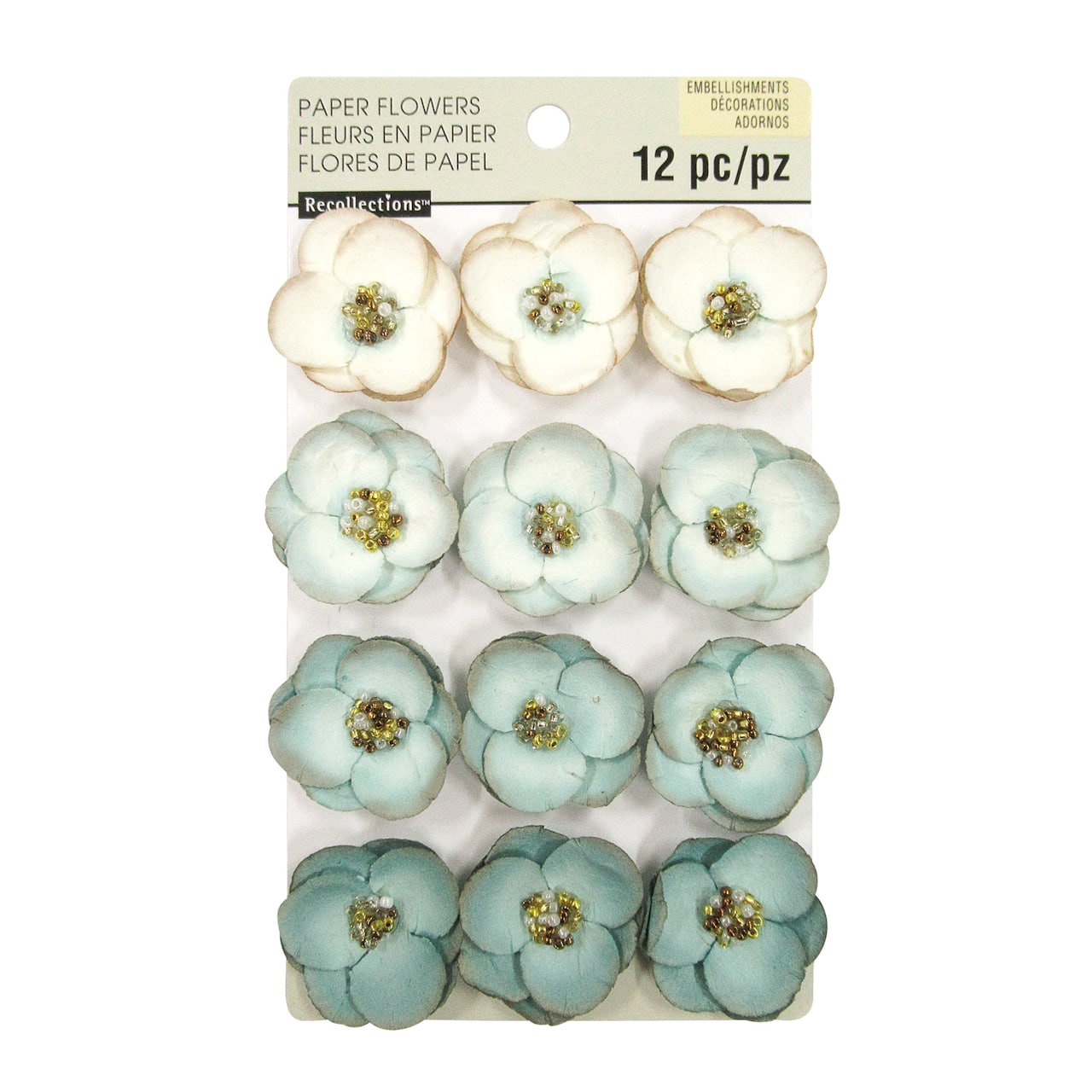 12 Packs: 12 ct. (144 total) Blue Beaded Paper Flower Embellishments by Recollections™